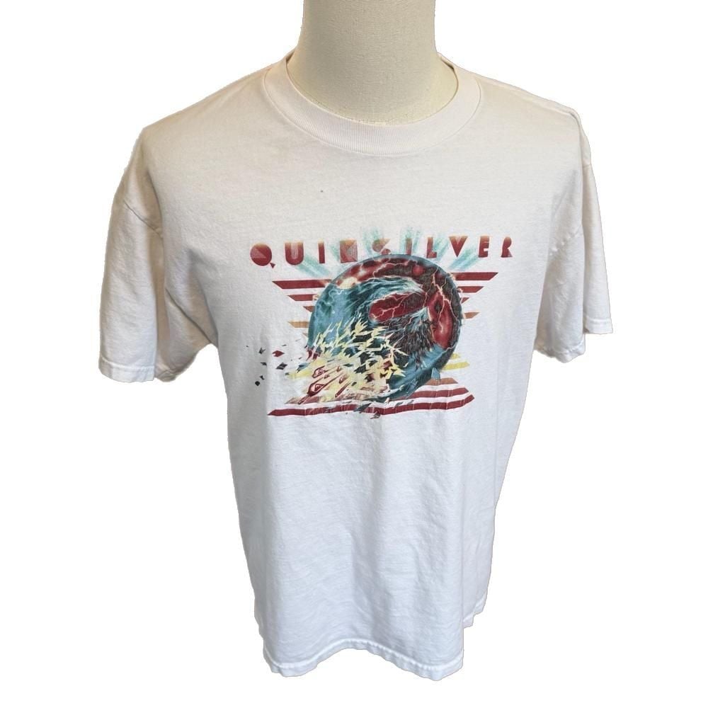 Vintage 90s Quiksilver Planet Earth Graphic T-Shirt White 2