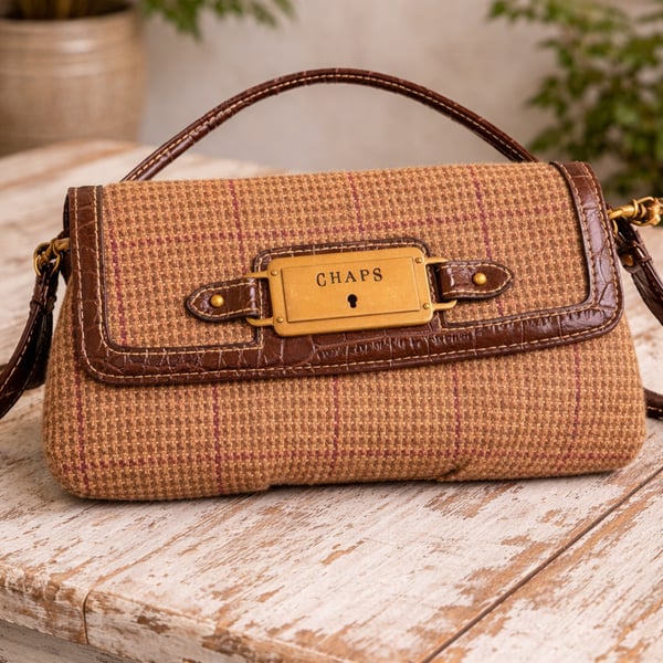 Chaps Plaid Tweed Crossbody Purse with Croc-Embossed Faux Leather Trim