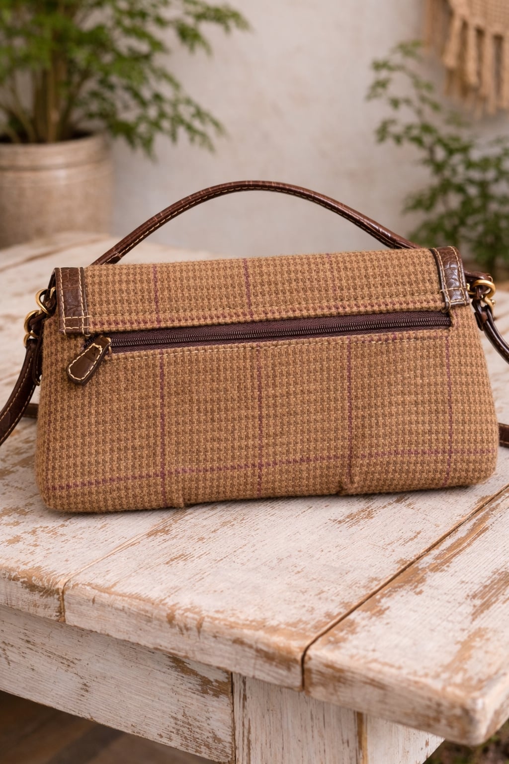 Chaps Plaid Tweed Crossbody Purse with Croc-Embossed Faux Leather Trim 3