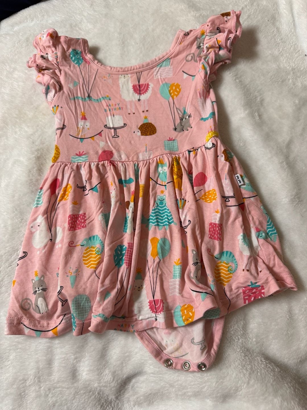 Play by Little Sleepies Happy Birthday Pink Bamboo Viscose Twirl Bodysuit Dress 18-24 Months 2