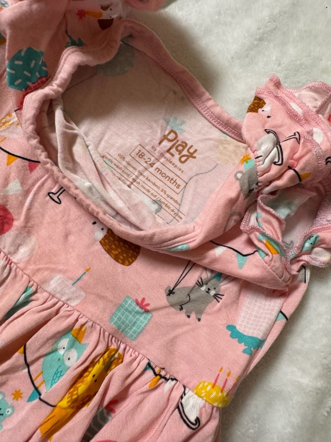 Play by Little Sleepies Happy Birthday Pink Bamboo Viscose Twirl Bodysuit Dress 18-24 Months 4