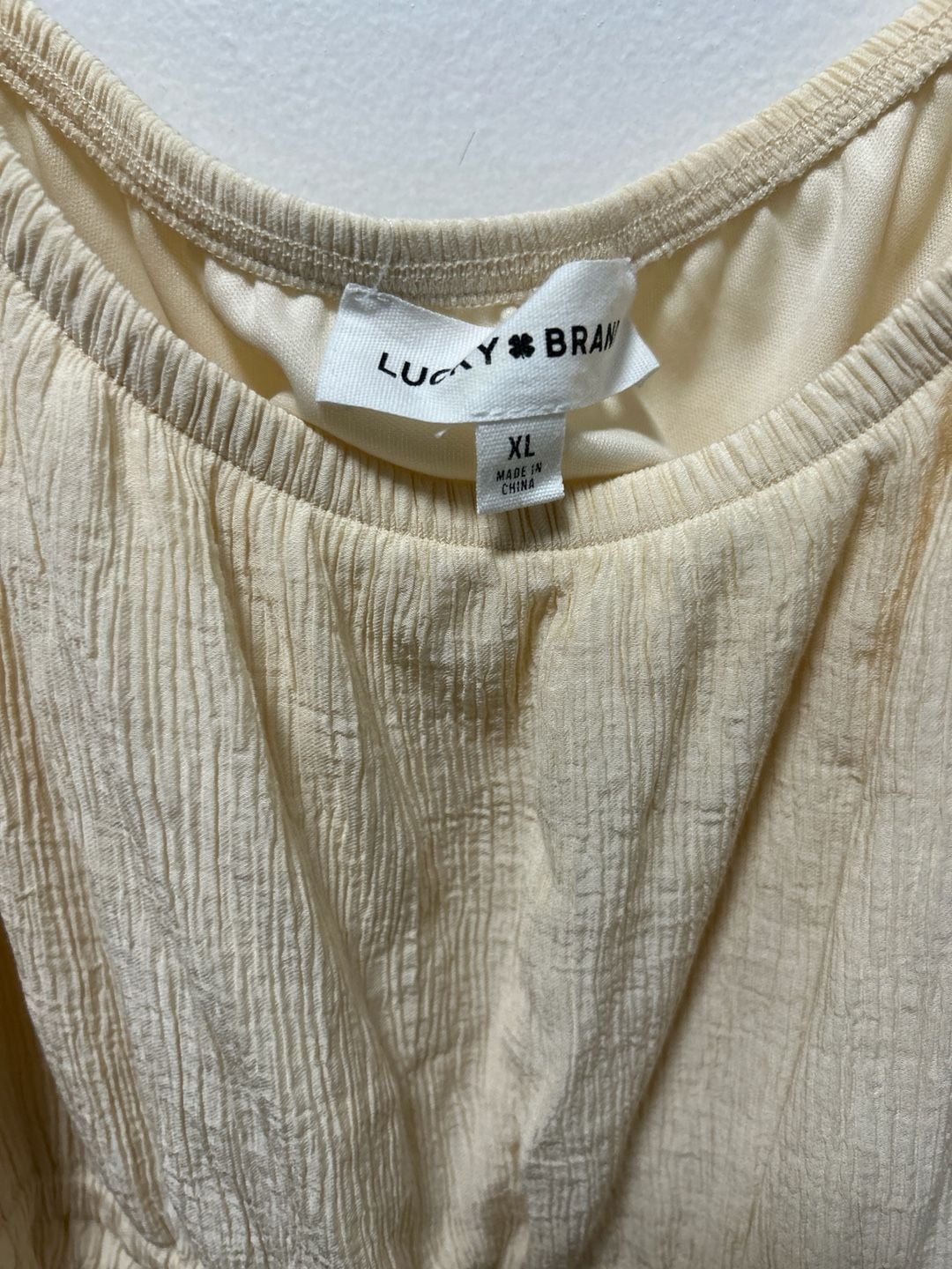 Lucky Brand Cream Crinkle Gauze Ruffle Eyelet Strap Maxi Dress XL 2