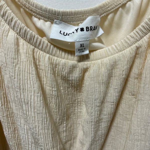 Lucky Brand Cream Crinkle Gauze Ruffle Eyelet Strap Maxi Dress XL
