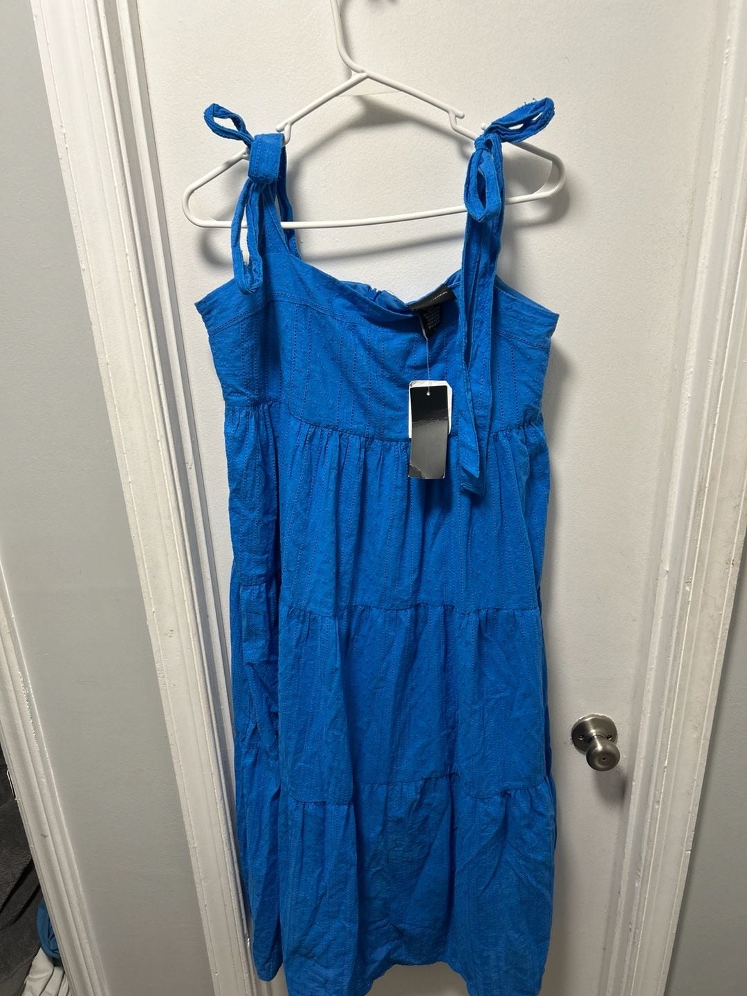LIV LOS ANGELES Royal Blue Tiered Eyelet Midi Dress with Bow Straps 3