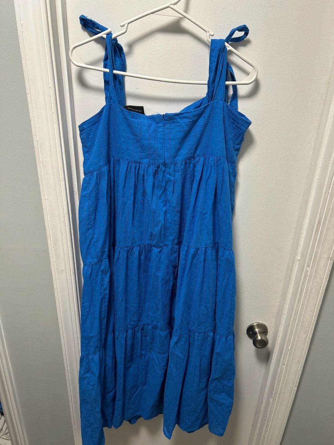 LIV LOS ANGELES Royal Blue Tiered Eyelet Midi Dress with Bow Straps 4