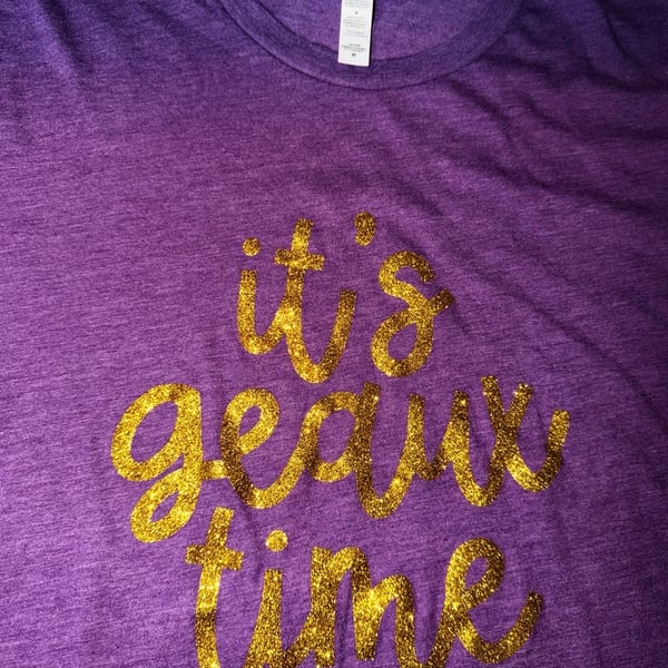 It's Geaux Time LSU Tigers Purple Glitter Graphic T-Shirt