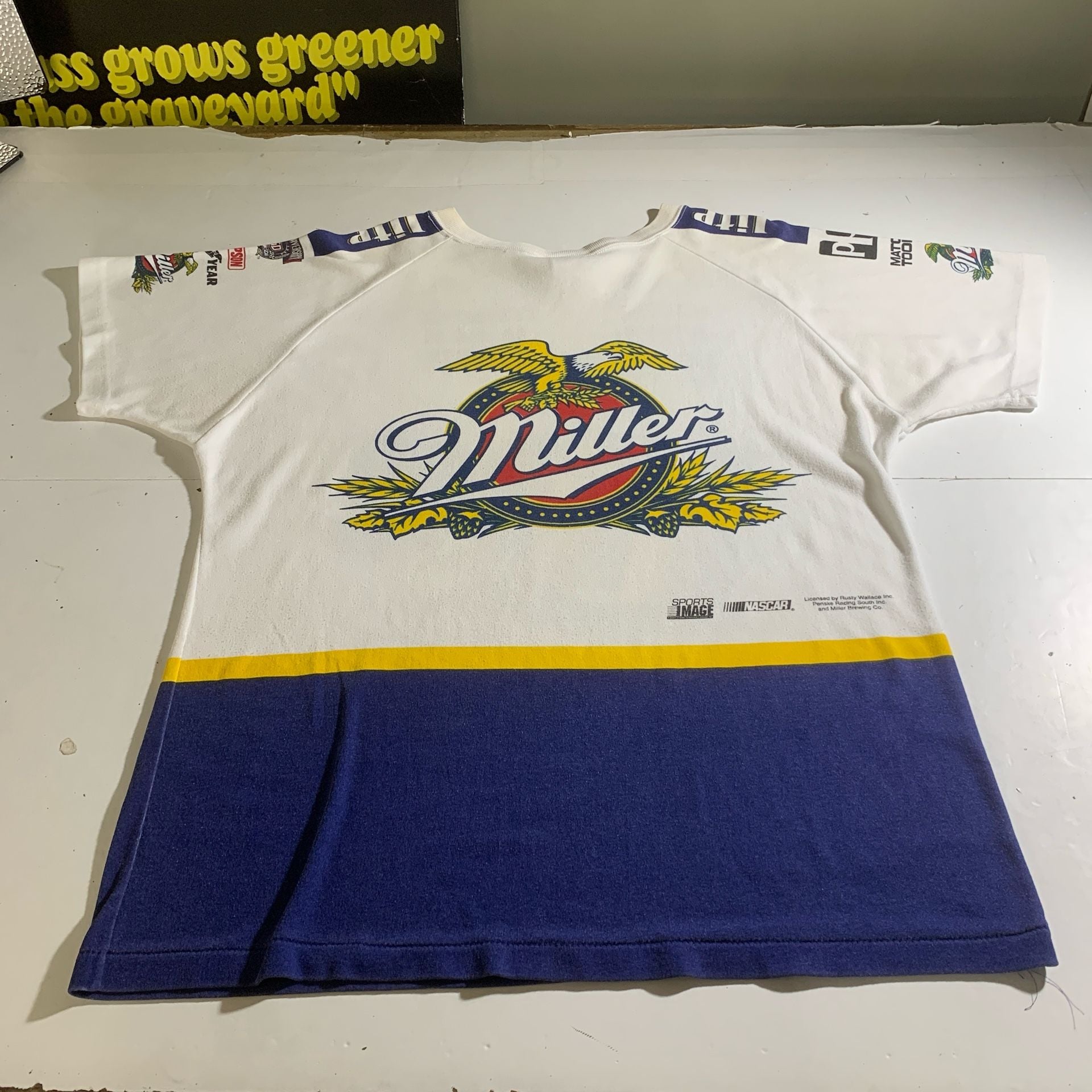 Vintage NASCAR Miller Lite Rusty Wallace Chase Authentics Racing Graphic T-Shirt Large (has stains) OF 4