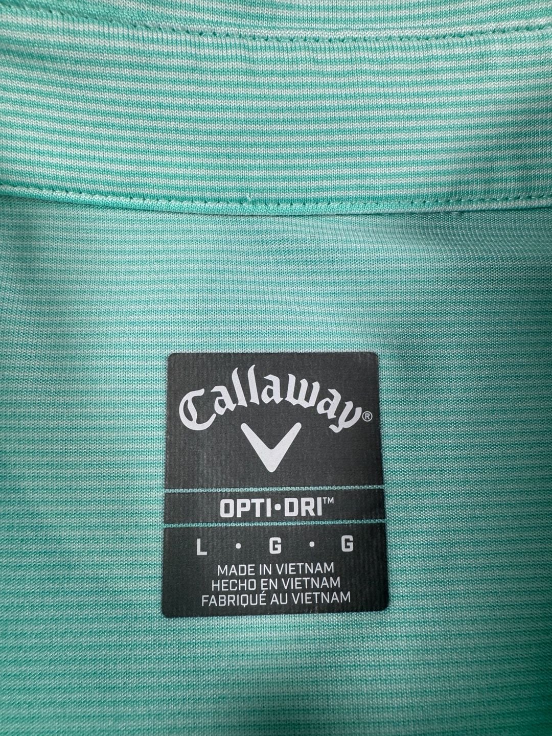 Callaway Opti-Dri Men's Large Aqua Green Striped Performance Golf Polo Shirt 5