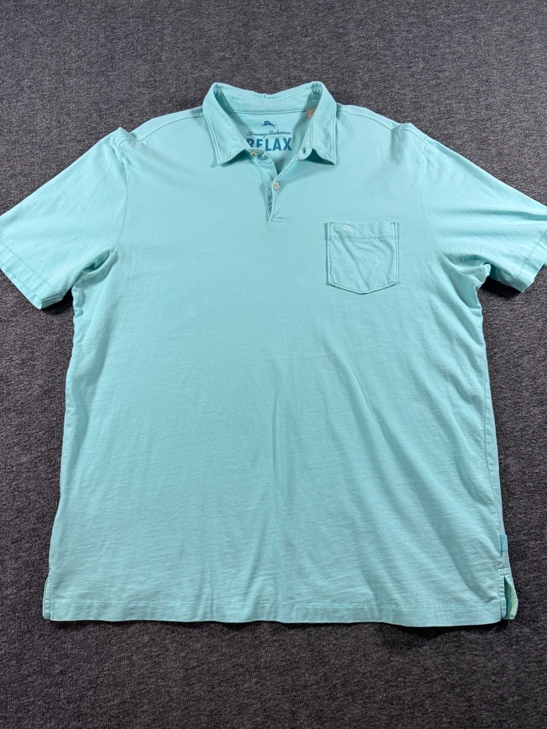 Tommy Bahama RELAX Men's 100% Pima Cotton Short Sleeve Pocket Polo Shirt Light Teal Large 3