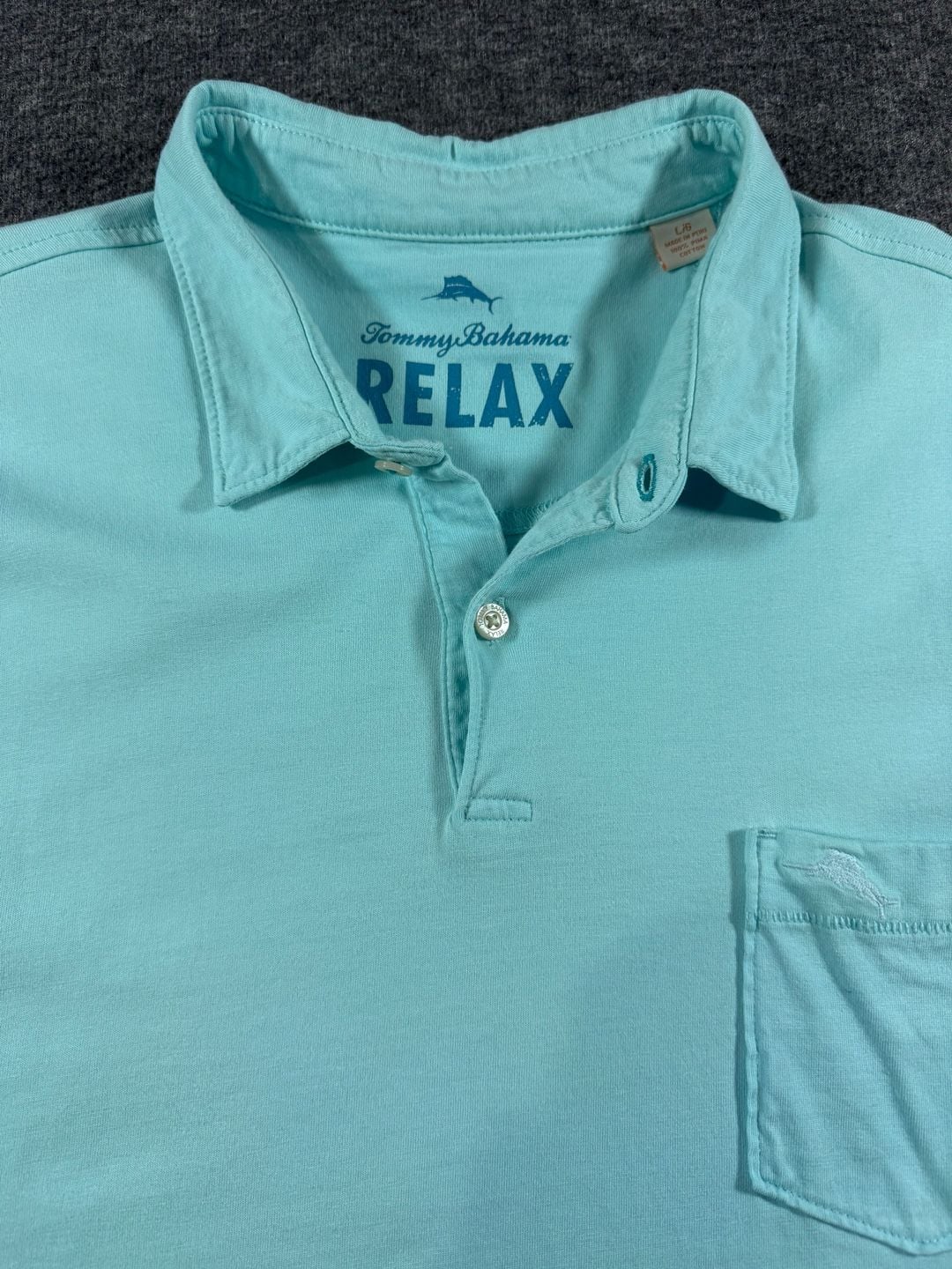 Tommy Bahama RELAX Men's 100% Pima Cotton Short Sleeve Pocket Polo Shirt Light Teal Large 7