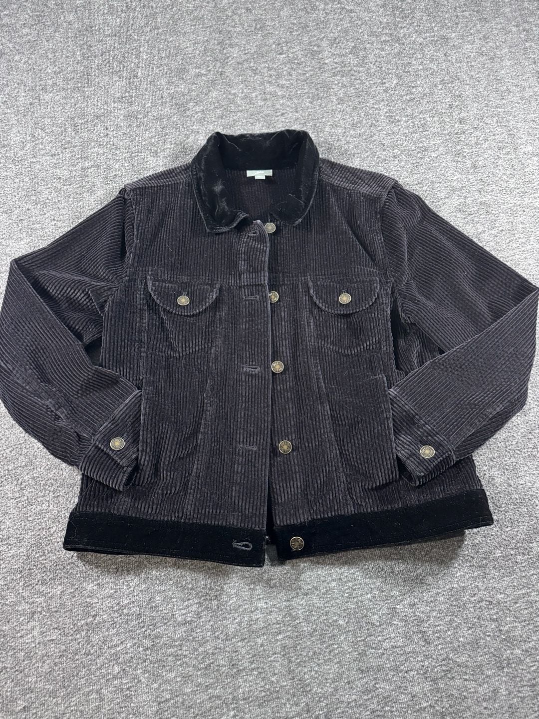 J. Jill Black Corduroy Button Up Trucker Jacket with Velvet Trim Petite MP 7