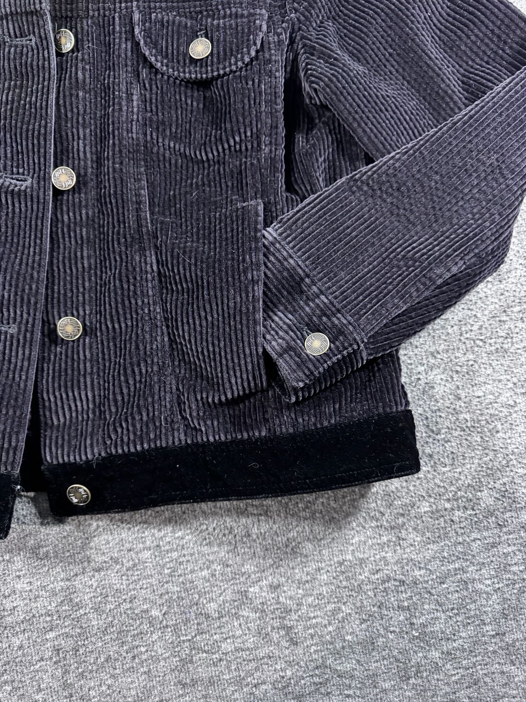 J. Jill Black Corduroy Button Up Trucker Jacket with Velvet Trim Petite MP 9