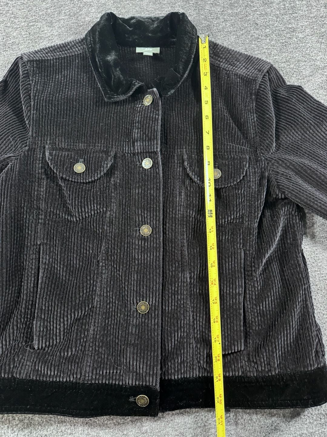 J. Jill Black Corduroy Button Up Trucker Jacket with Velvet Trim Petite MP 10