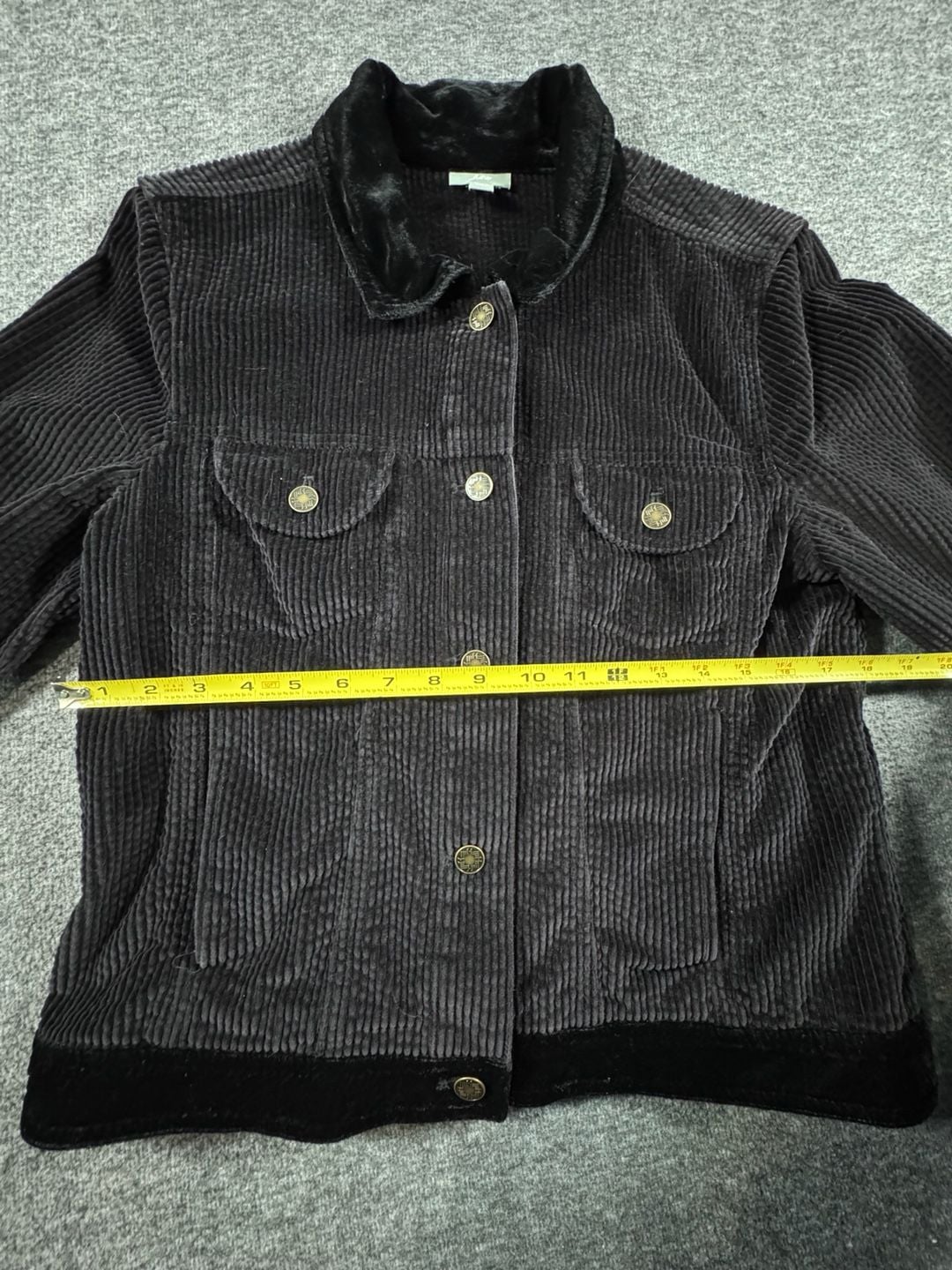 J. Jill Black Corduroy Button Up Trucker Jacket with Velvet Trim Petite MP 11