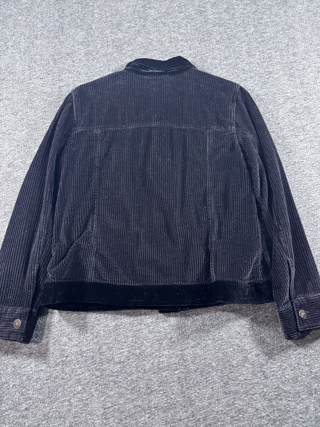 J. Jill Black Corduroy Button Up Trucker Jacket with Velvet Trim Petite MP 12