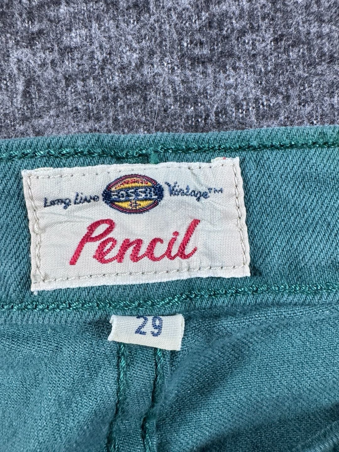 Fossil Long Live Vintage Pencil Slim Cut Green Jeans Size 29 3
