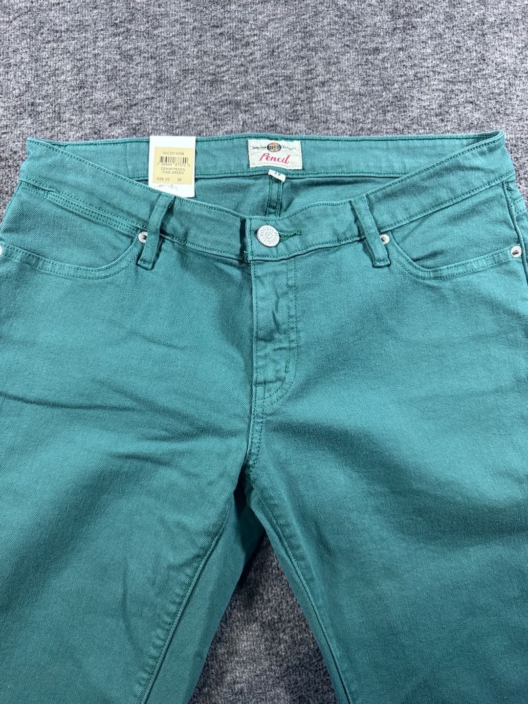 Fossil Long Live Vintage Pencil Slim Cut Green Jeans Size 29 6