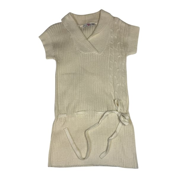 💟Body Central Ivory Ribbed Cable Knit Short Sleeve Sweater Tunic Dress