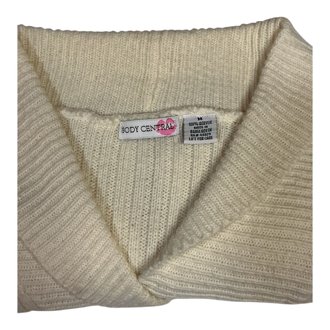 💟Body Central Ivory Ribbed Cable Knit Short Sleeve Sweater Tunic Dress 5