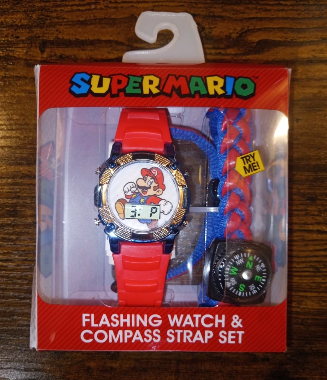 Super Mario Flashing LCD Digital Watch & Survival Compass Strap Set 1
