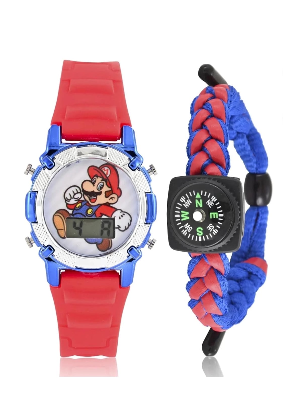 Super Mario Flashing LCD Digital Watch & Survival Compass Strap Set 3