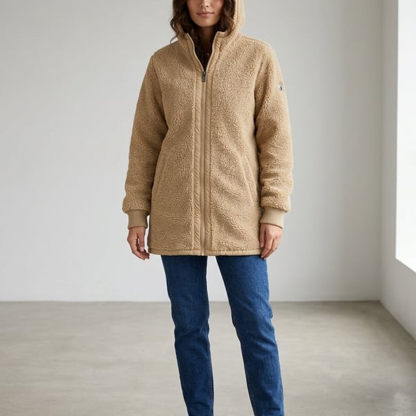 1 Madison Expedition Heritage Collection Sherpa Fleece Hooded Teddy Jacket Tan Size L