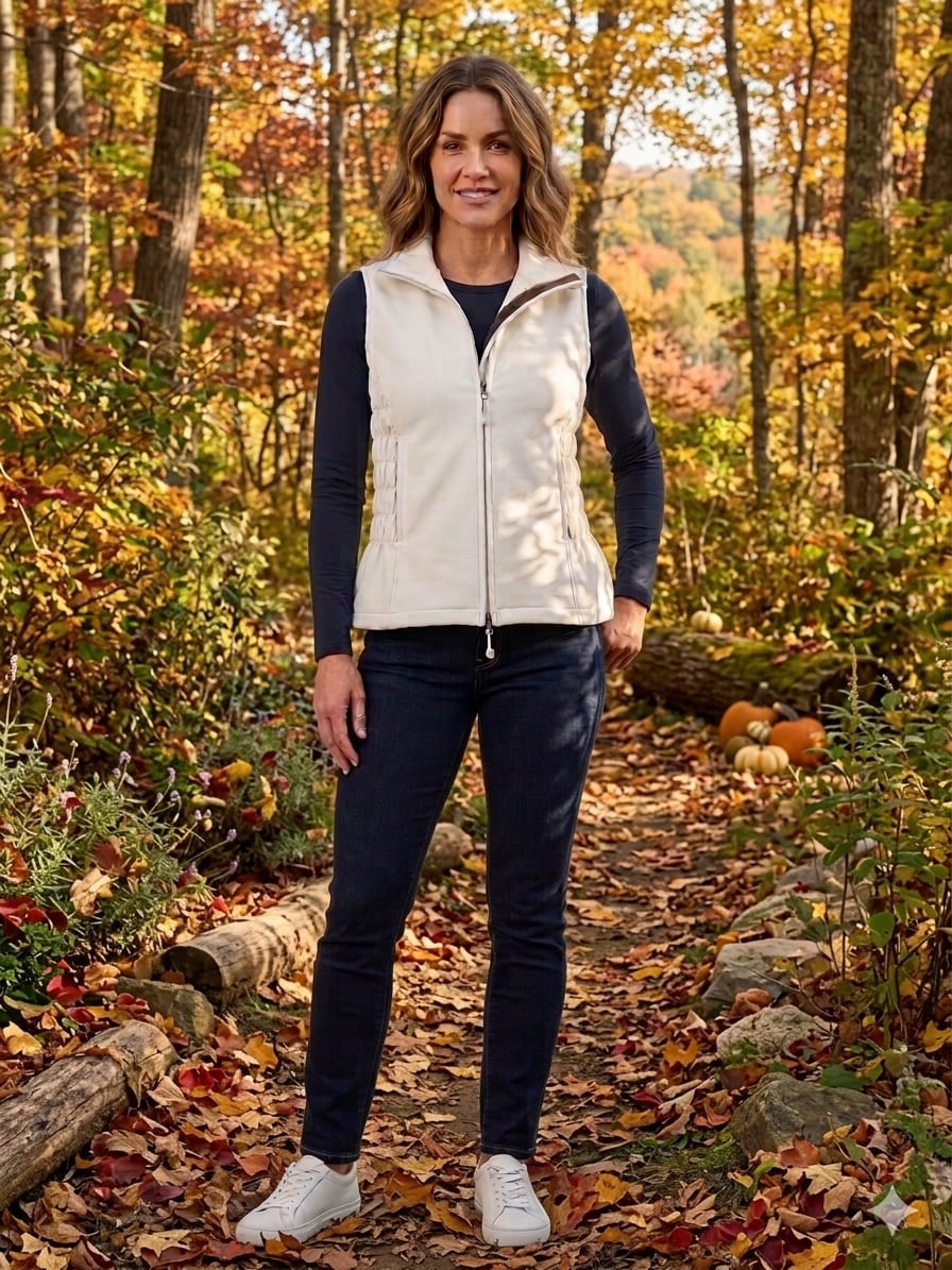 Fjäll Women's Off-White Softshell Fleece-Lined Vest with Ruched Side Panels 2