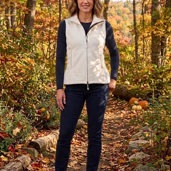 Fjäll Women's Off-White Softshell Fleece-Lined Vest with Ruched Side Panels