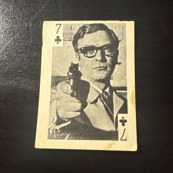 1969 Globe Imports Movie Stars Playing Card Michael Caine as Harry Palmer 7 of Clubs