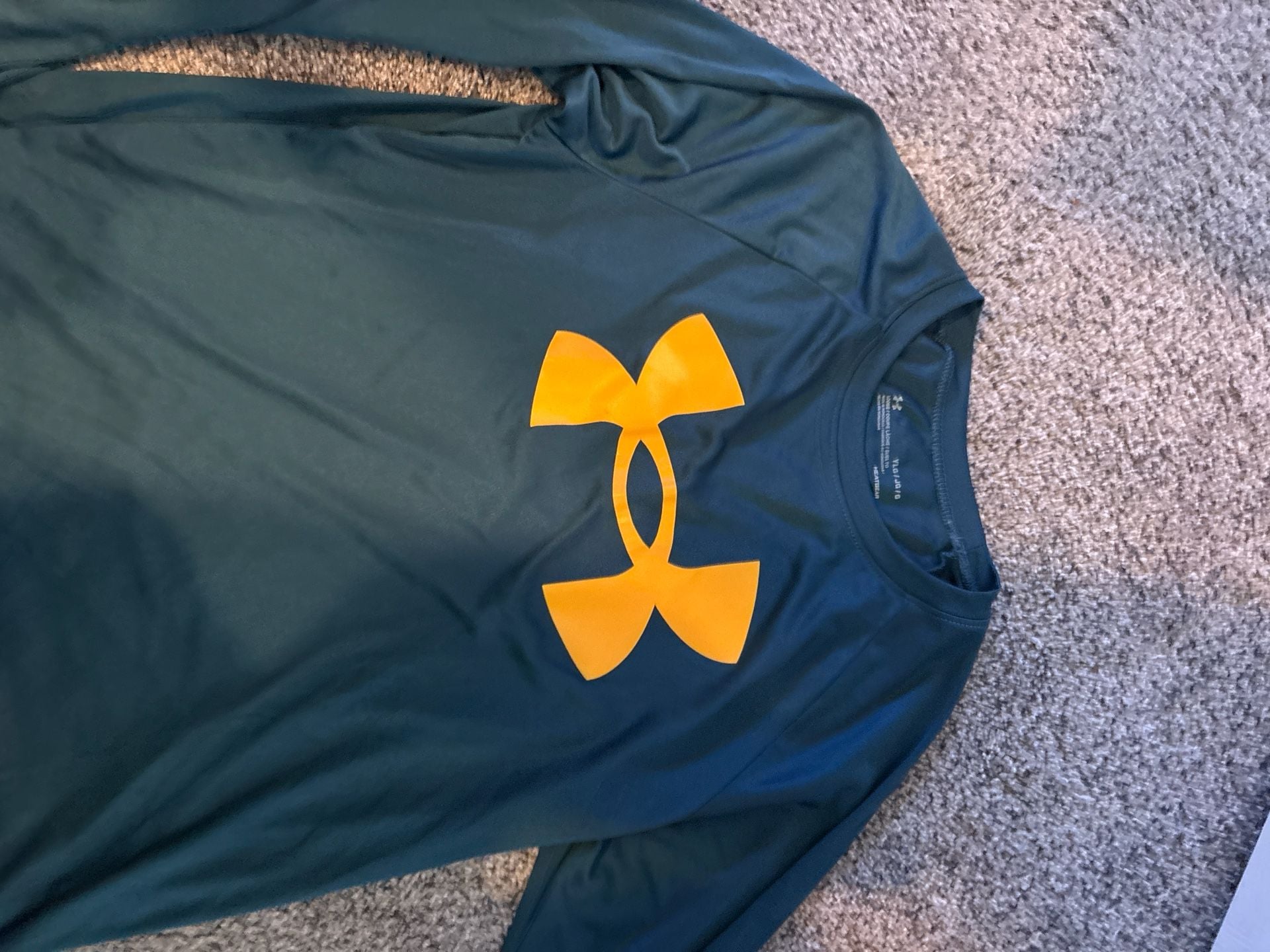 Under Armour Boys HeatGear Big Logo Tech Long Sleeve Shirt Teal YLG. Youth Large 7