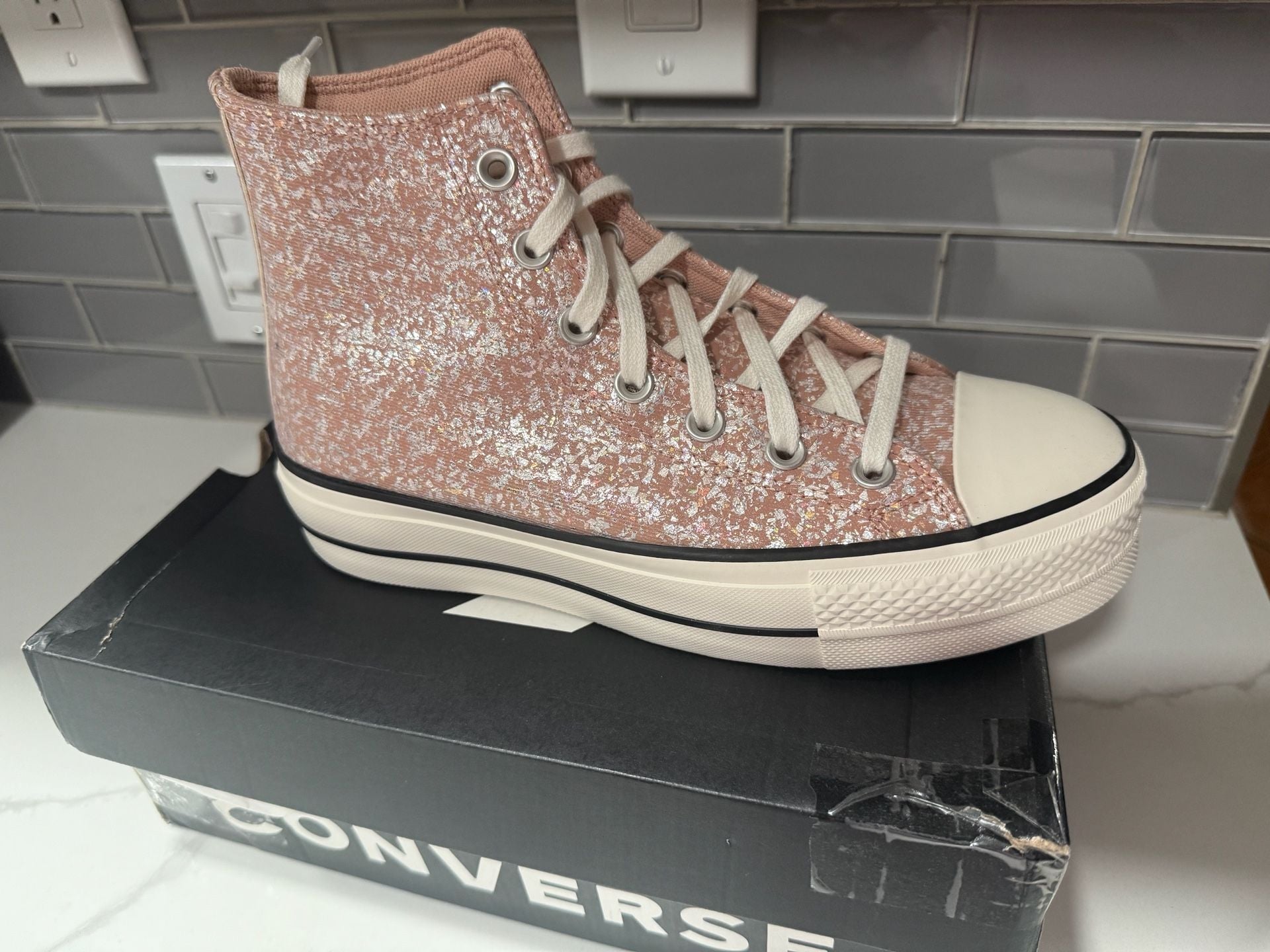 Converse Chuck Taylor All Star Lift Platform High Top Glitter Sneaker in Dusty Cinder 4