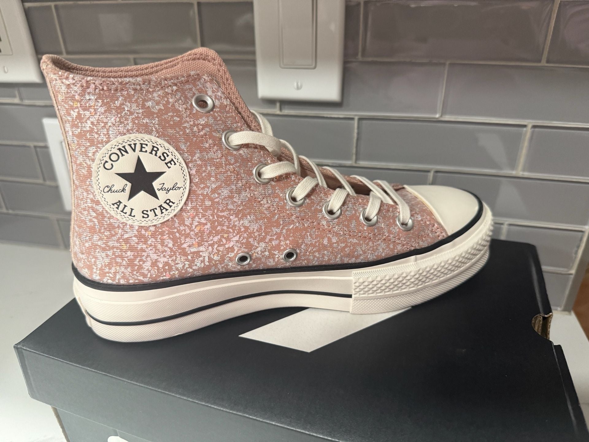 Converse Chuck Taylor All Star Lift Platform High Top Glitter Sneaker in Dusty Cinder 5