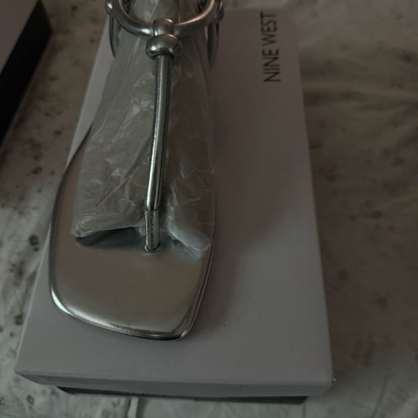 Nine West Norta Metallic Thong Flat Sandals in Silver