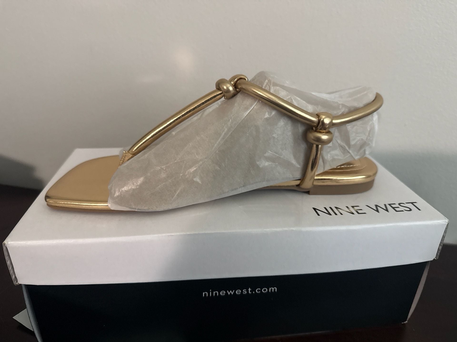 Nine West Nortny Metallic Gold Ankle Strap Thong Flat Sandal 1