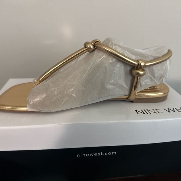 Nine West Nortny Metallic Gold Ankle Strap Thong Flat Sandal