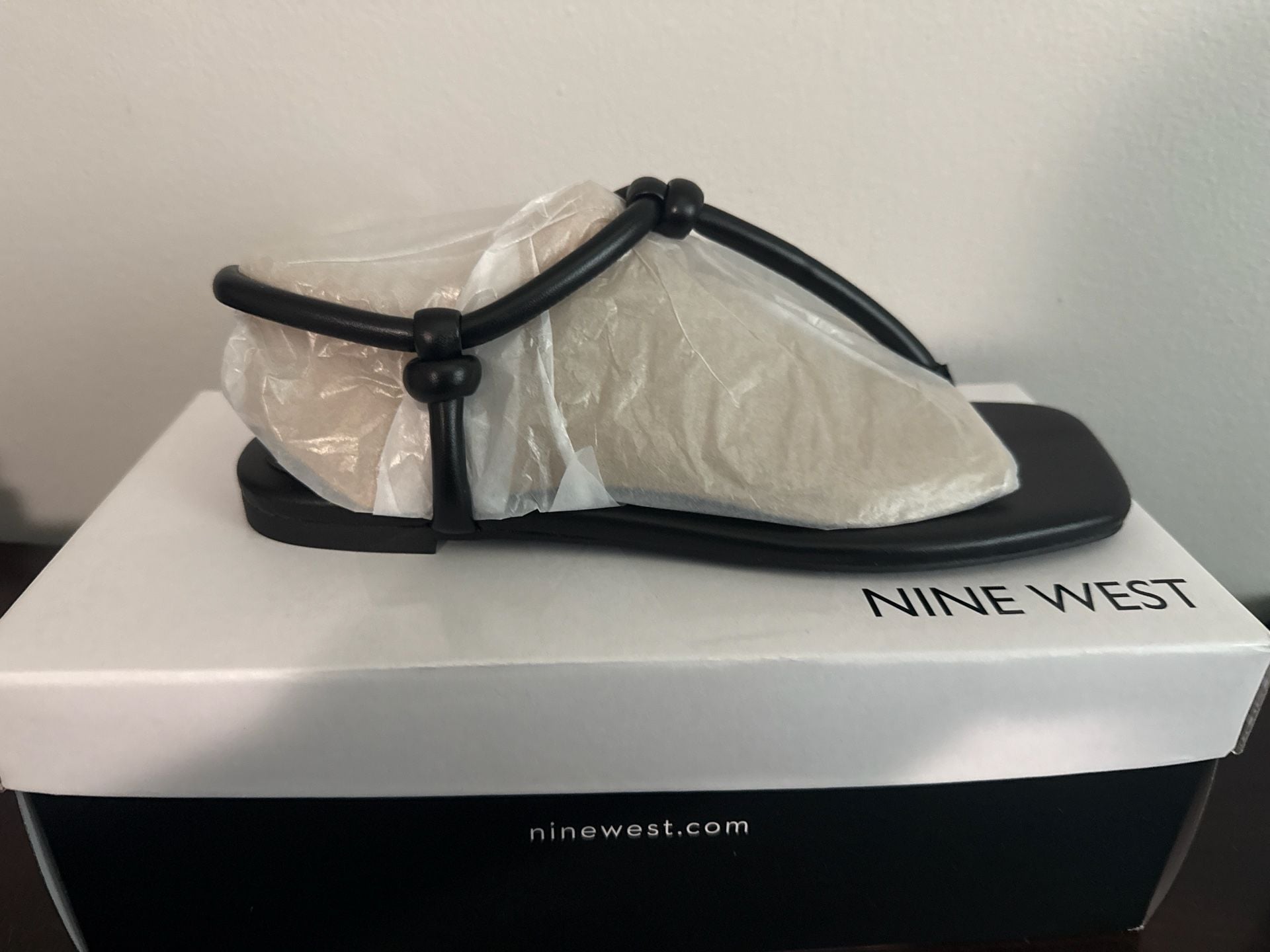 Nine West Nortny Black Strappy Knot Detail Flat Sandal 1
