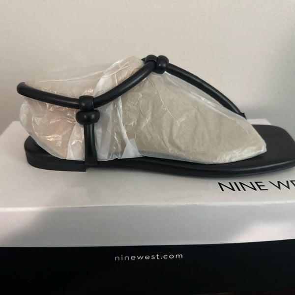 Nine West Nortny Black Strappy Knot Detail Flat Sandal