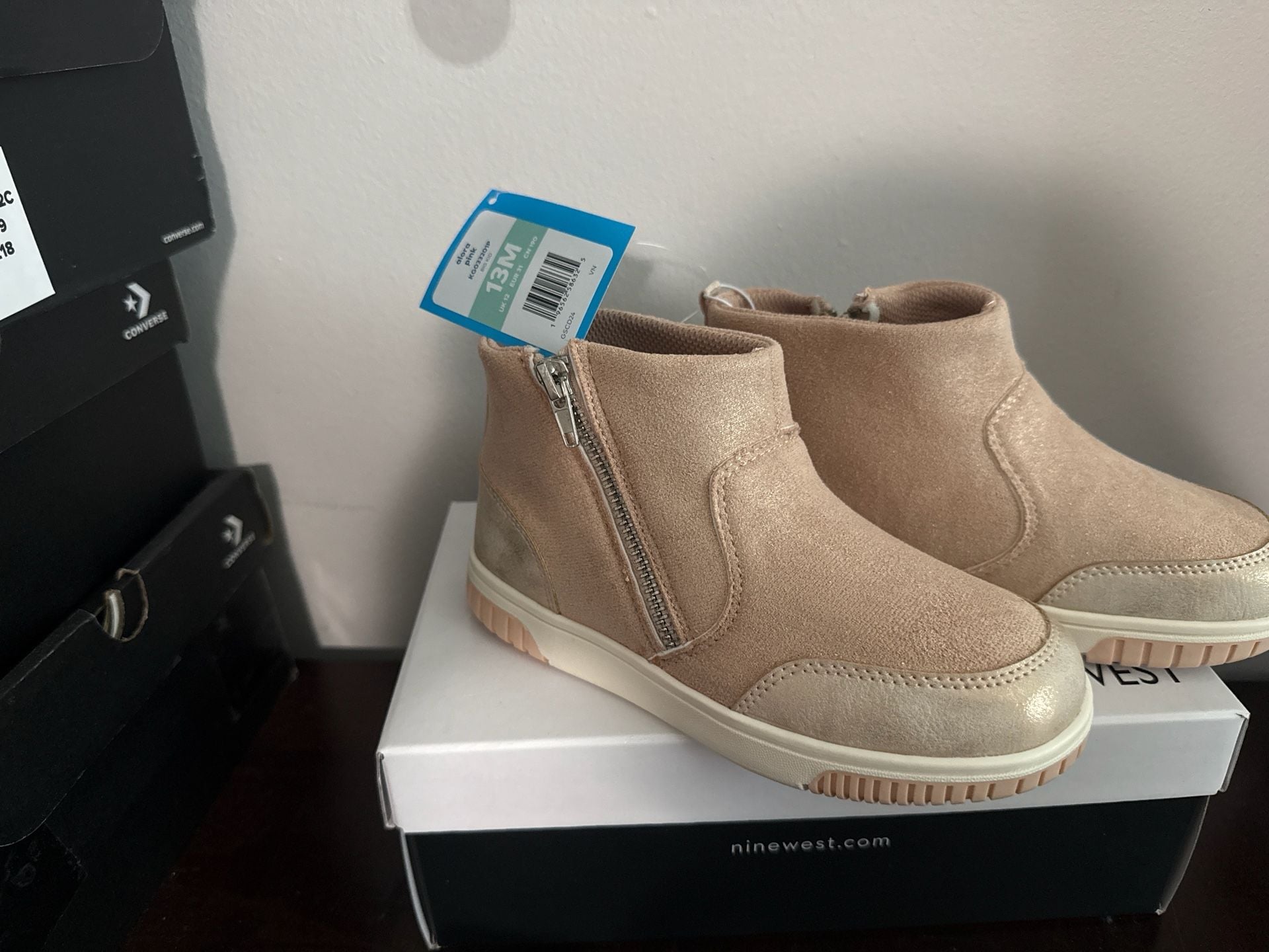 Stride Rite 360 Alora Pink Metallic Suede High Top Ankle Boots Size 13M 1