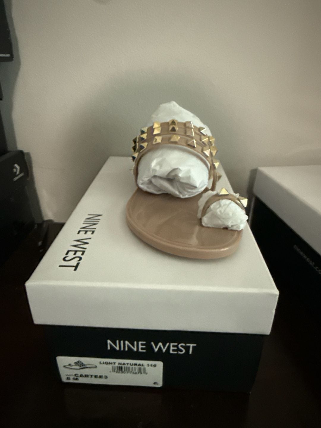 Nine West Cartee Studded Toe Loop Jelly Slide Sandals in Nude 2
