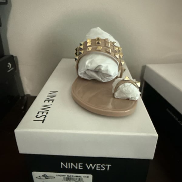 Nine West Cartee Studded Toe Loop Jelly Slide Sandals in Nude
