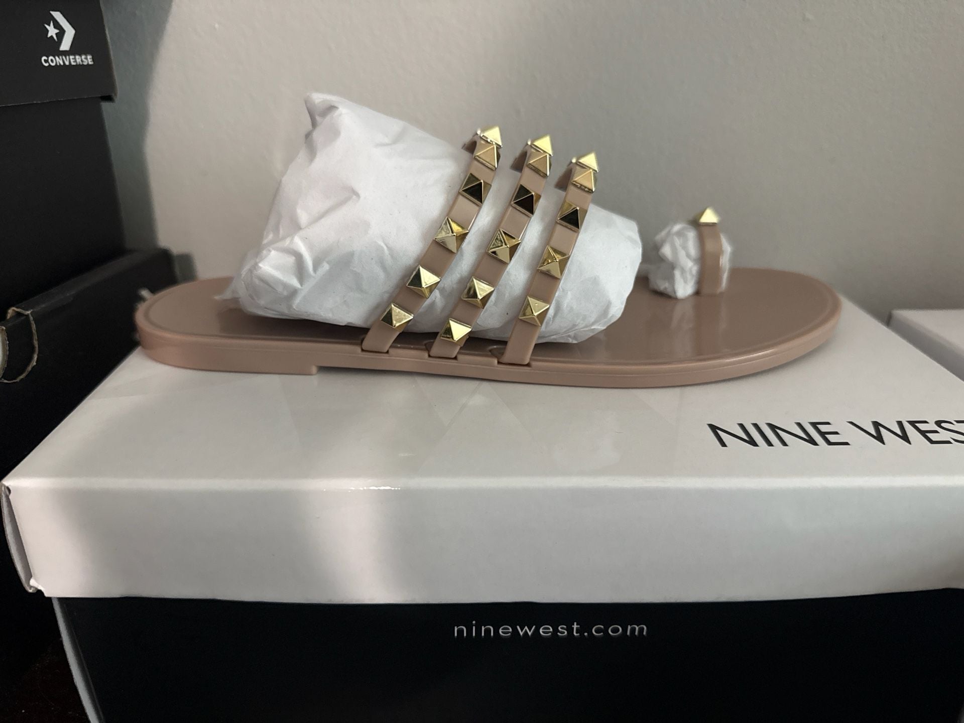 Nine West Cartee Studded Toe Loop Jelly Slide Sandals in Nude 2