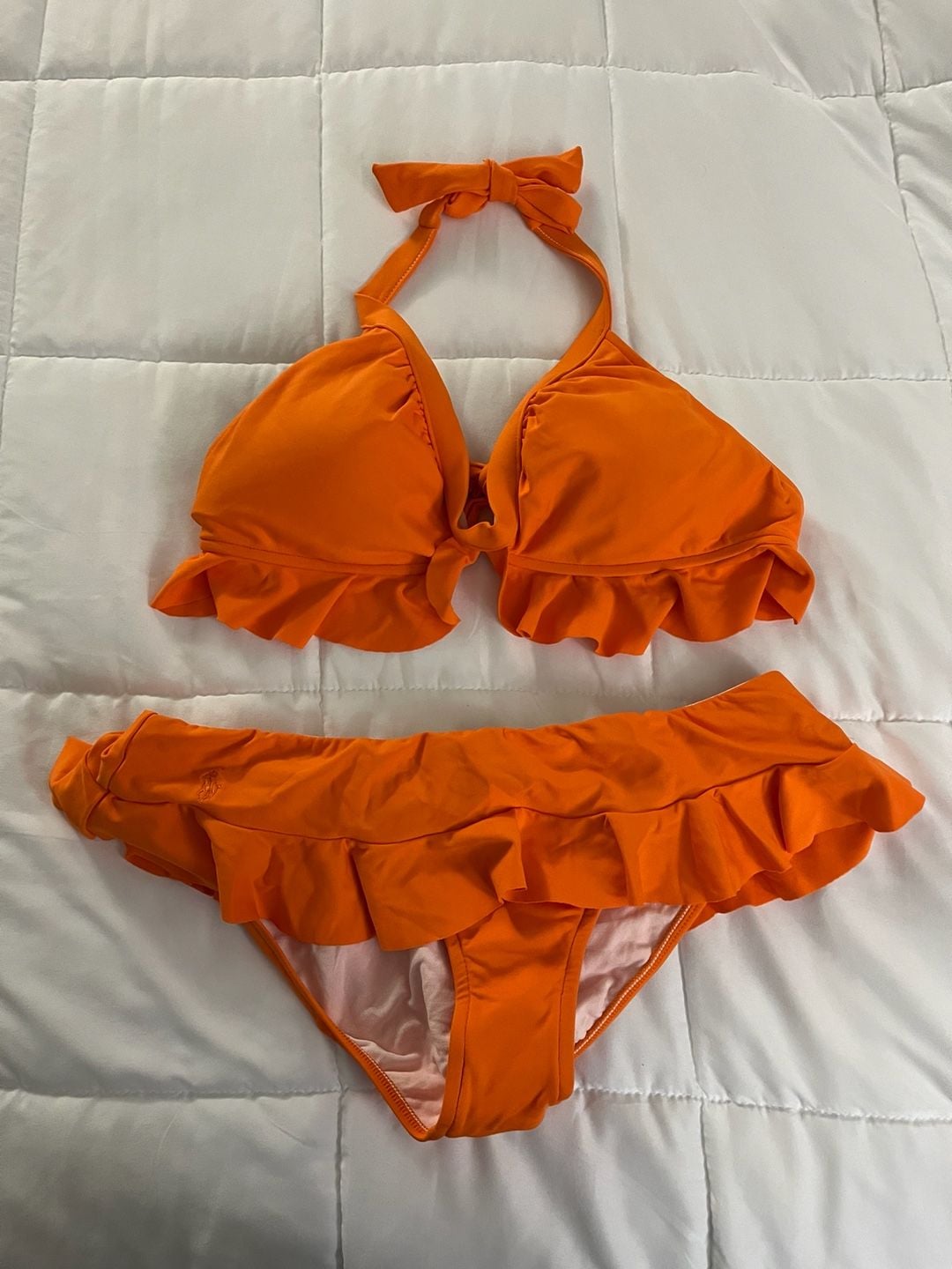 Ralph Lauren Women's Orange Ruffle Halter Bikini Two Piece Set 1