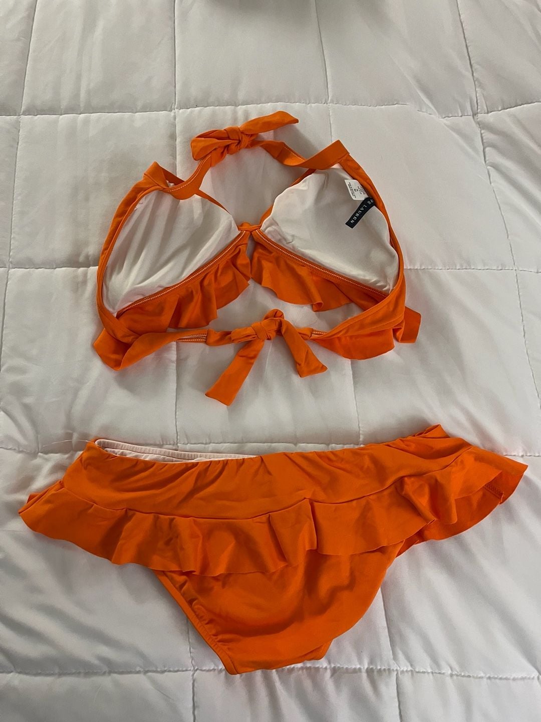 Ralph Lauren Women's Orange Ruffle Halter Bikini Two Piece Set 2