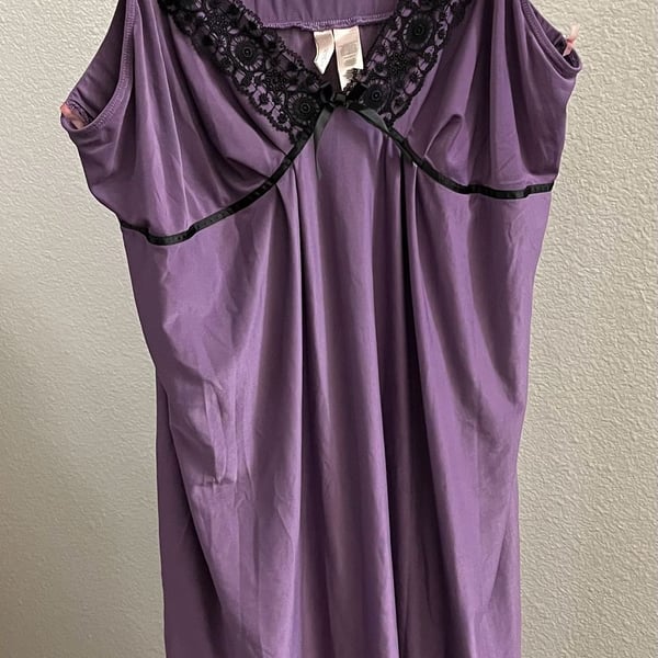 Ambrielle Purple Babydoll Nightgown with Black Lace Trim