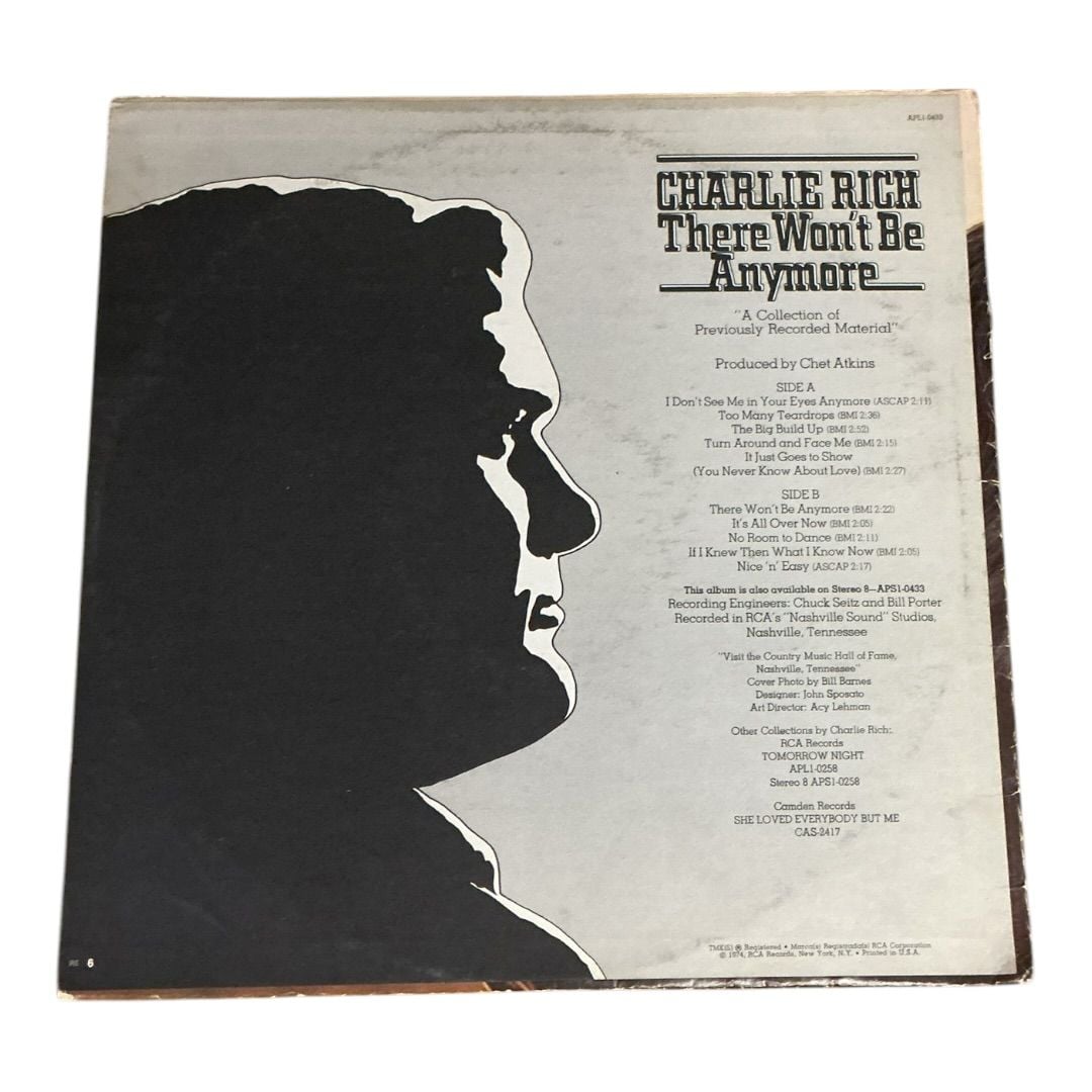💟Charlie Rich - There Won't Be Anymore 1974 Vinyl LP APL1-0433 2