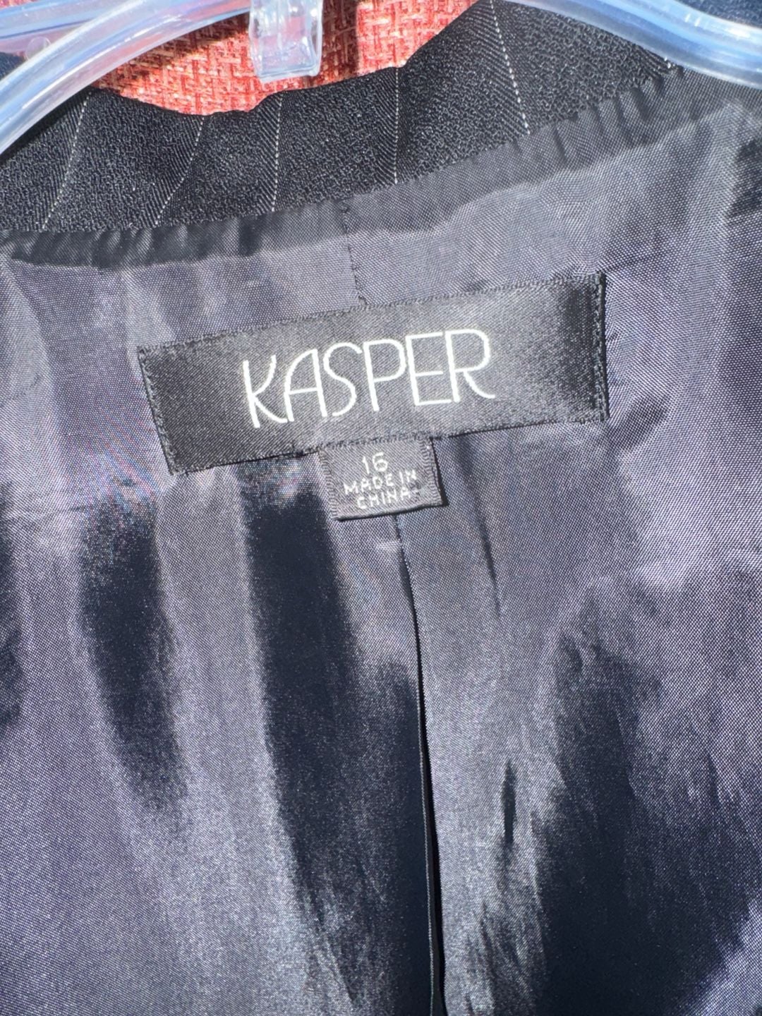 Kasper Women's Black Pinstripe Fully Lined Suit Blazer Jacket Size 16 3