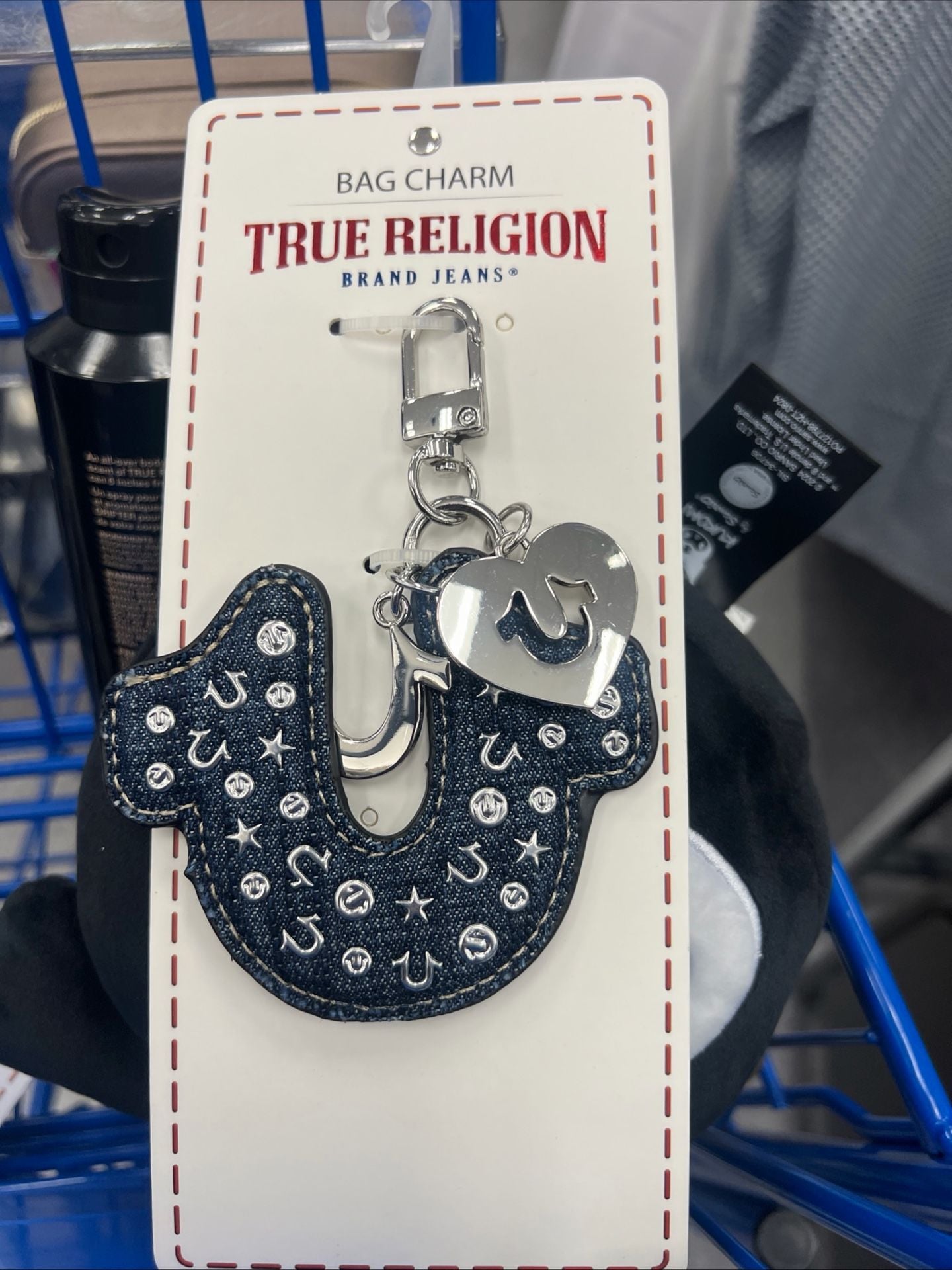 True Religion Denim Horseshoe Bag Charm with Studded Accents 2