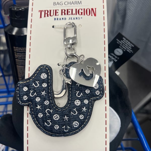 True Religion Denim Horseshoe Bag Charm with Studded Accents