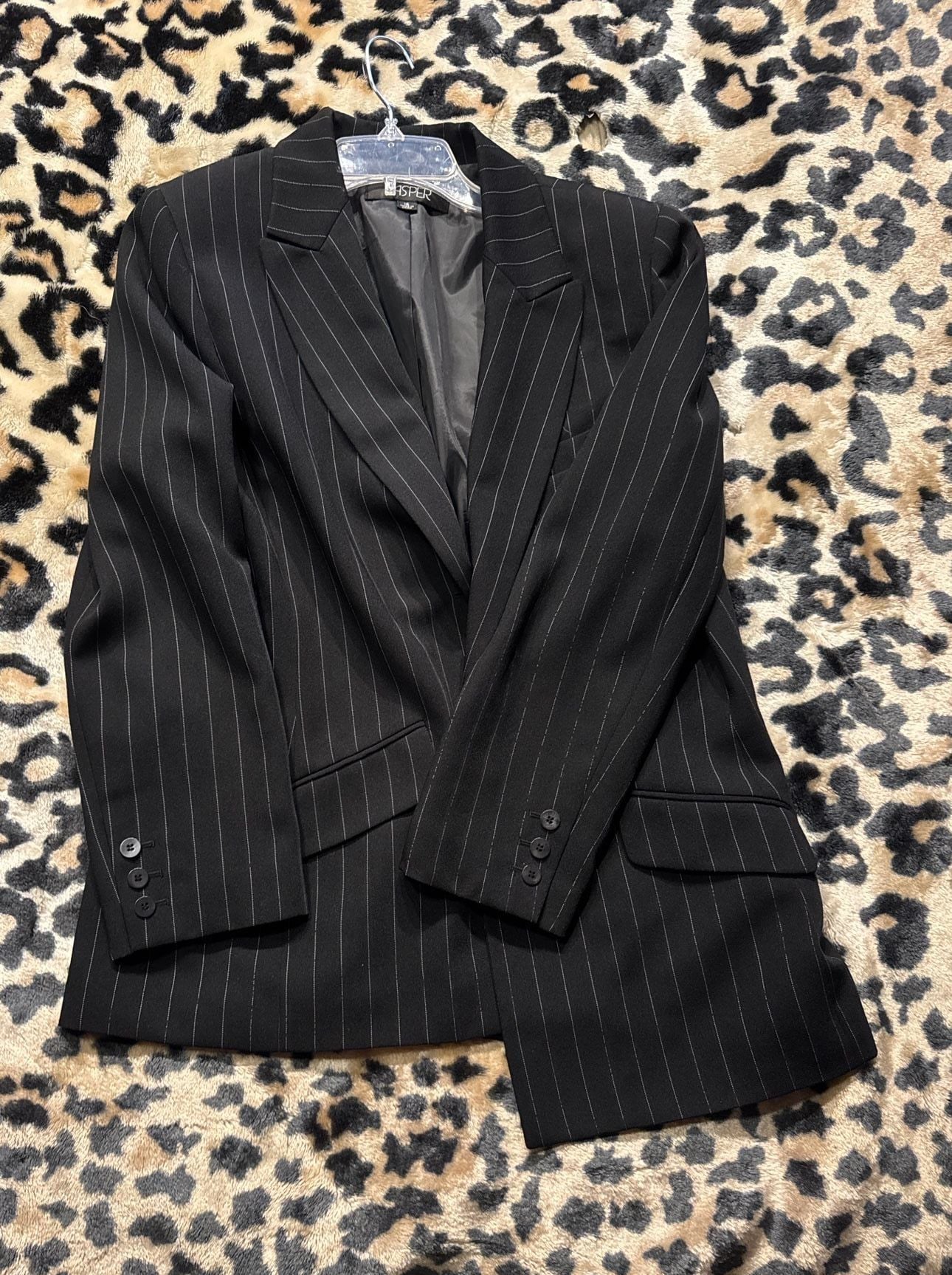 Kasper Women's Black Pinstripe Fully Lined Suit Blazer Jacket Size 16 5