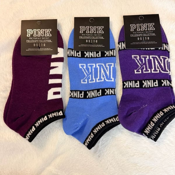 Victoria's Secret PINK Collegiate Collection Crew Socks Bundle - 3 Pairs